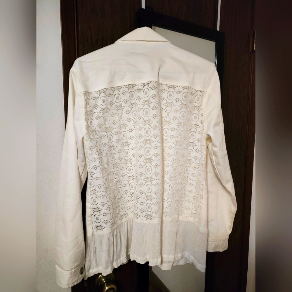 *SUMMER SALE* Vintage Simply Noelle White Lace Jean Jacket - Picture 2 of 6